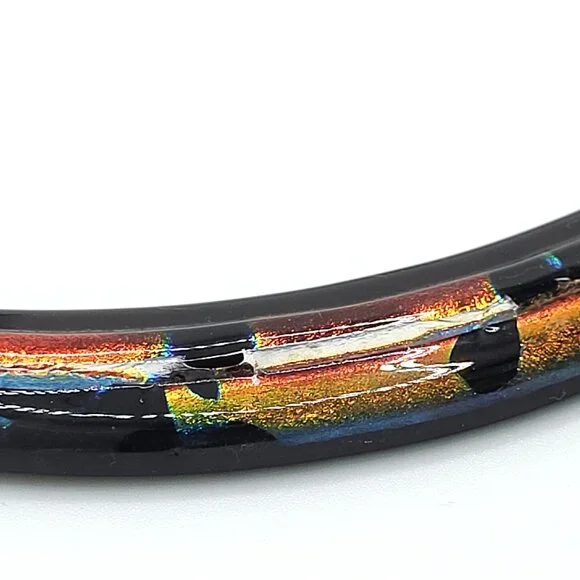 Curved Dichroic Fused Glass Pendant Gauze Double Strand Necklace 17" Signed TB - Picture 5 of 12